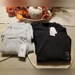 NEW Bundle Black Acid Washed Hoodie With Wide Leg Pants, Gray Sweats, Grey Pants